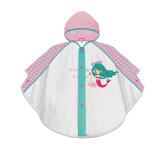 Przejdź do produktu Peleryna przeciwdeszczowa z kapturem i odblaskiem, nadruk syrenki 