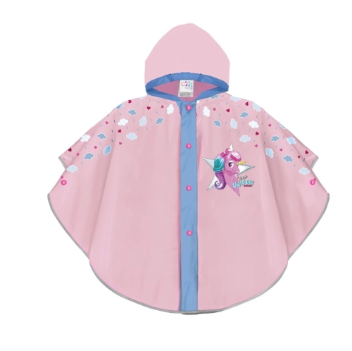 Przejdź do produktu Peleryna przeciwdeszczowa z kapturem i odblaskiem, nadruk jednorożca
