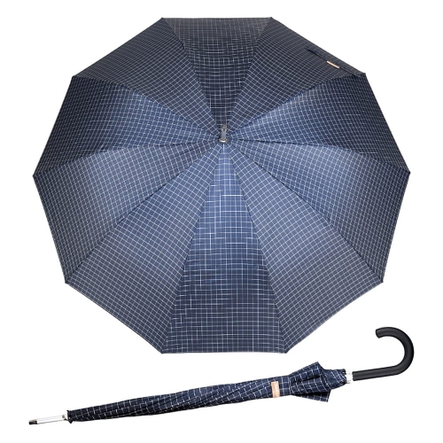 Przejdź do produktu Parasol męski Blue Drop Atelier półautomatyczny długi 10 brytów granatowy wzór kratka