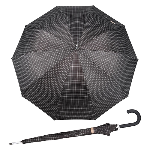 Przejdź do produktu Parasol męski Blue Drop Atelier półautomatyczny długi 10 brytów czarny wzór kratka