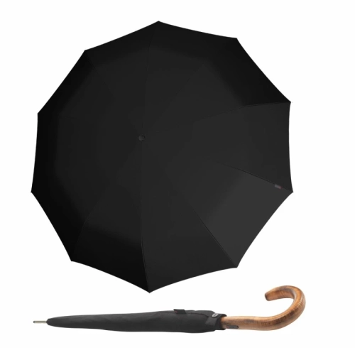 Przejdź do produktu Parasol męski Knirps S.770 Black półautomatyczny długi z drewnianą rączką 10 brytów