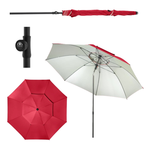 Przejdź do produktu Parasol plażowy ogrodowy Derby Windprofi II 200 cm składany łamany filtr UV przeciwsłoneczny czerwony