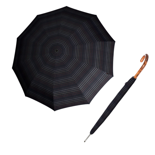 Przejdź do produktu Parasol męski Knirps T.771 Check Black półautomatyczny długi z drewnianą rączką