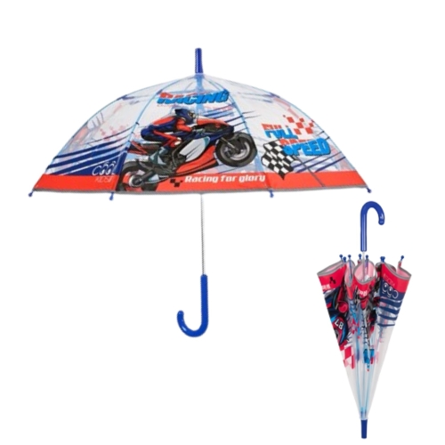 Przejdź do produktu Parasol Dziecięcy Chłopięcy Transparentny Manualny W Motywem Motocyklowym 